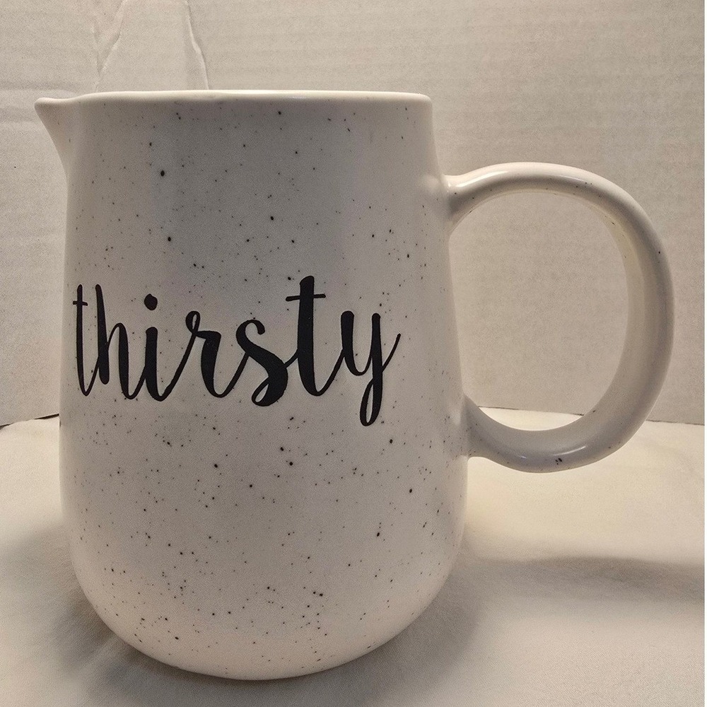 At Home Thirsty Ceramic Pitcher White Speckled Farmhouse Serving Jug 6.5 Inch /1